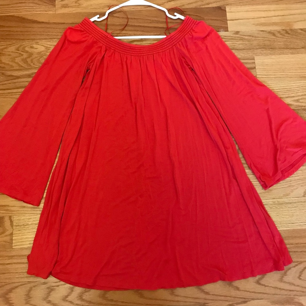 Express tunic off shoulder can be worn as a mini dress.